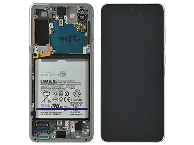Samsung Galaxy S21 LCD + Touchscreen + Frame + Tasti Laterali + Batteria + Vibrazione Phantom White (ECOSTORE)