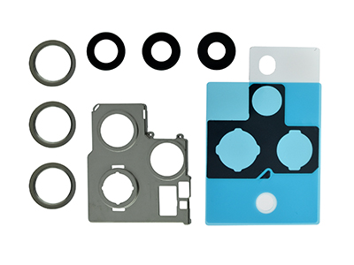 Apple iPhone 12 Pro Max Cover Camera + Vetrino + Frame + Adesivo Bianco Kit 3 Camere Completo