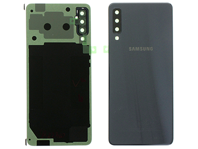 Samsung Galaxy A7 2018 Cover Batteria in vetro + Vetrino Camera + Adesivi Nero (ECOSTORE)