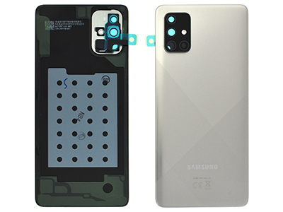 Samsung Galaxy A71 Cover Batteria + Vetrino Camera + Adesivi Metallic Silver