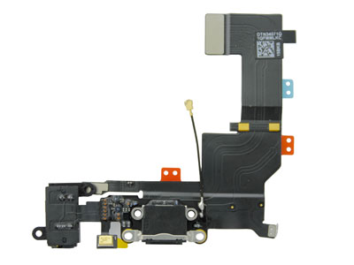 Apple iPhone 5S Flat Cable + Jack Audio + Microfono + Connettore di Ricarica Nero No Logo