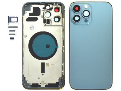 Apple iPhone 13 Pro Max Frame + Tasti Laterali + Sportellino Sim + Back Cover Magnetica + Vetrino NO LOGO Blue (ECOSTORE)