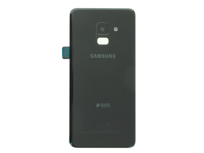 Samsung GALAXY A8 Cover Batteria in vetro + Vetrino Camera + Adesivi Nero (ECOSTORE)