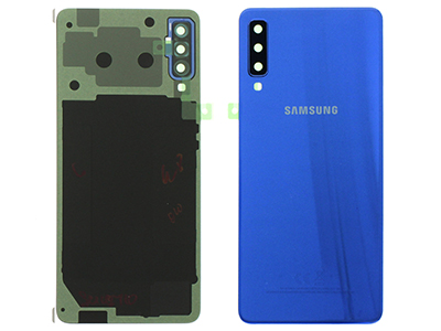 [SGA718BCAO] Samsung Galaxy A7 2018 Cover Batteria in vetro + Vetrino Camera + Adesivi Blu