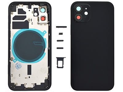 [IP0012BCNC] Apple iPhone 12 Frame in metallo +Tasti Laterali + Sportellino Sim + Back Cover + Vetrino NO LOGO Black